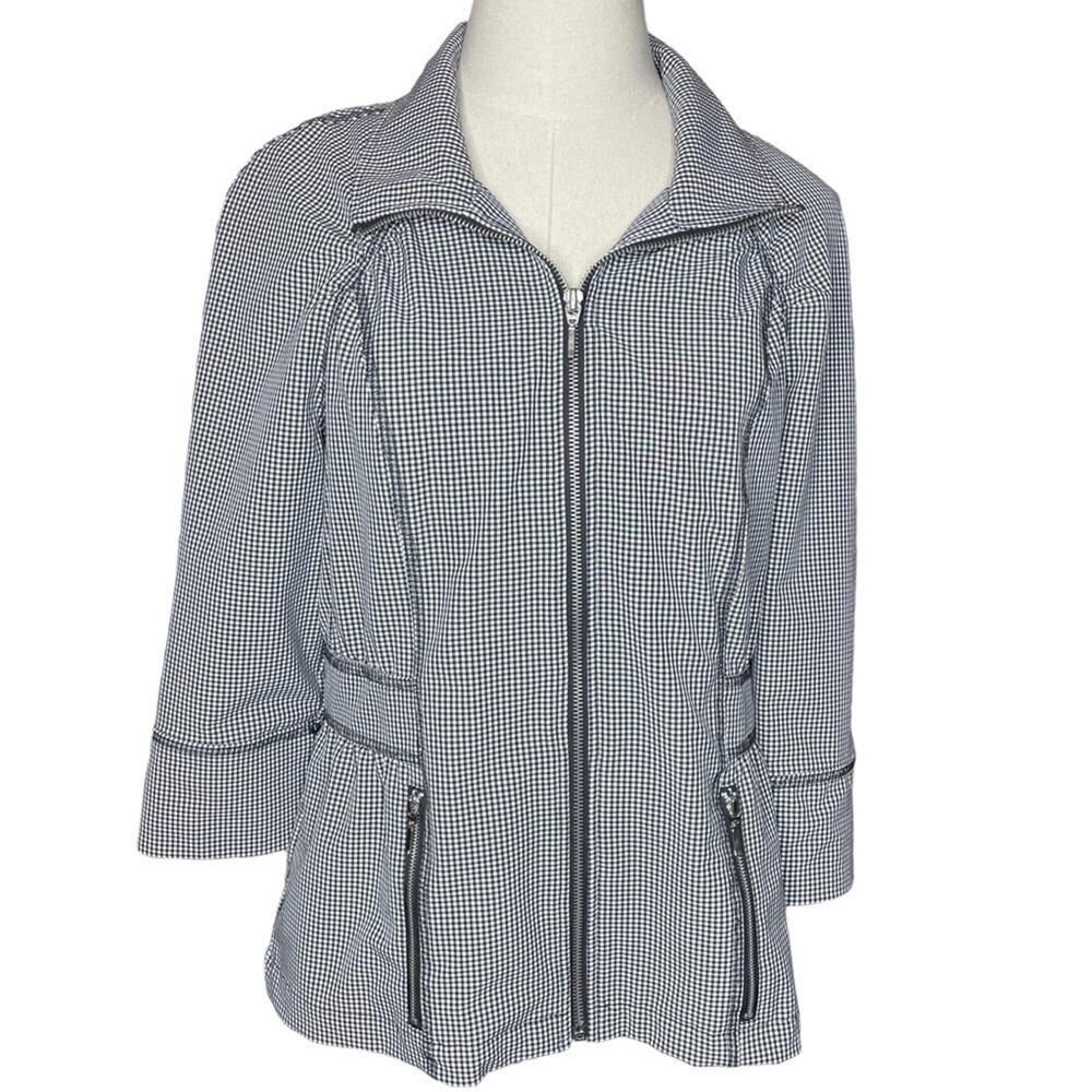 Chico's Zenergy Size S/4 (0) Black and White Micro Check Zip Front Jacket